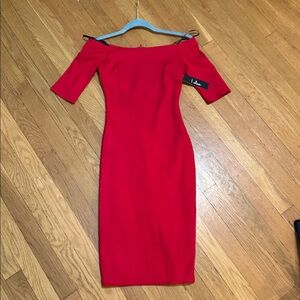 Lulu's Vibrant Red Women's Sweetheartoff shoulder midi dress 
NEWwtags FITS xs-s